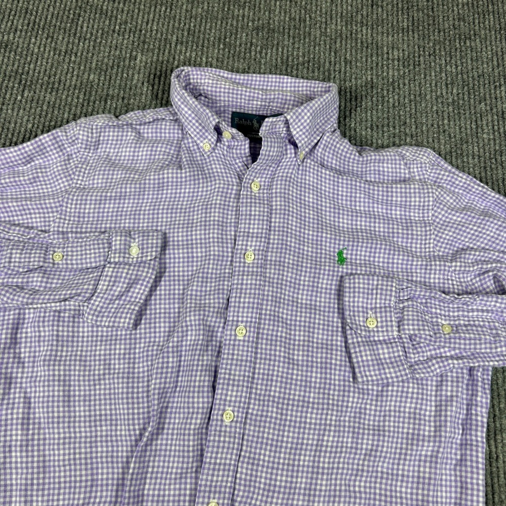 Ralph Lauren Shirt Men's L Custom Fit Gingham Button Down Purple White